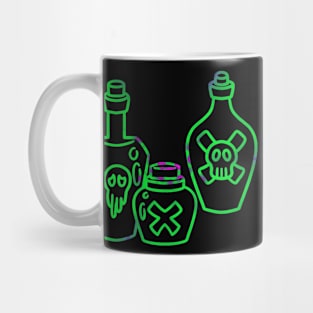 Poison bottles in toxic neon green and purple, vector illustration Mug